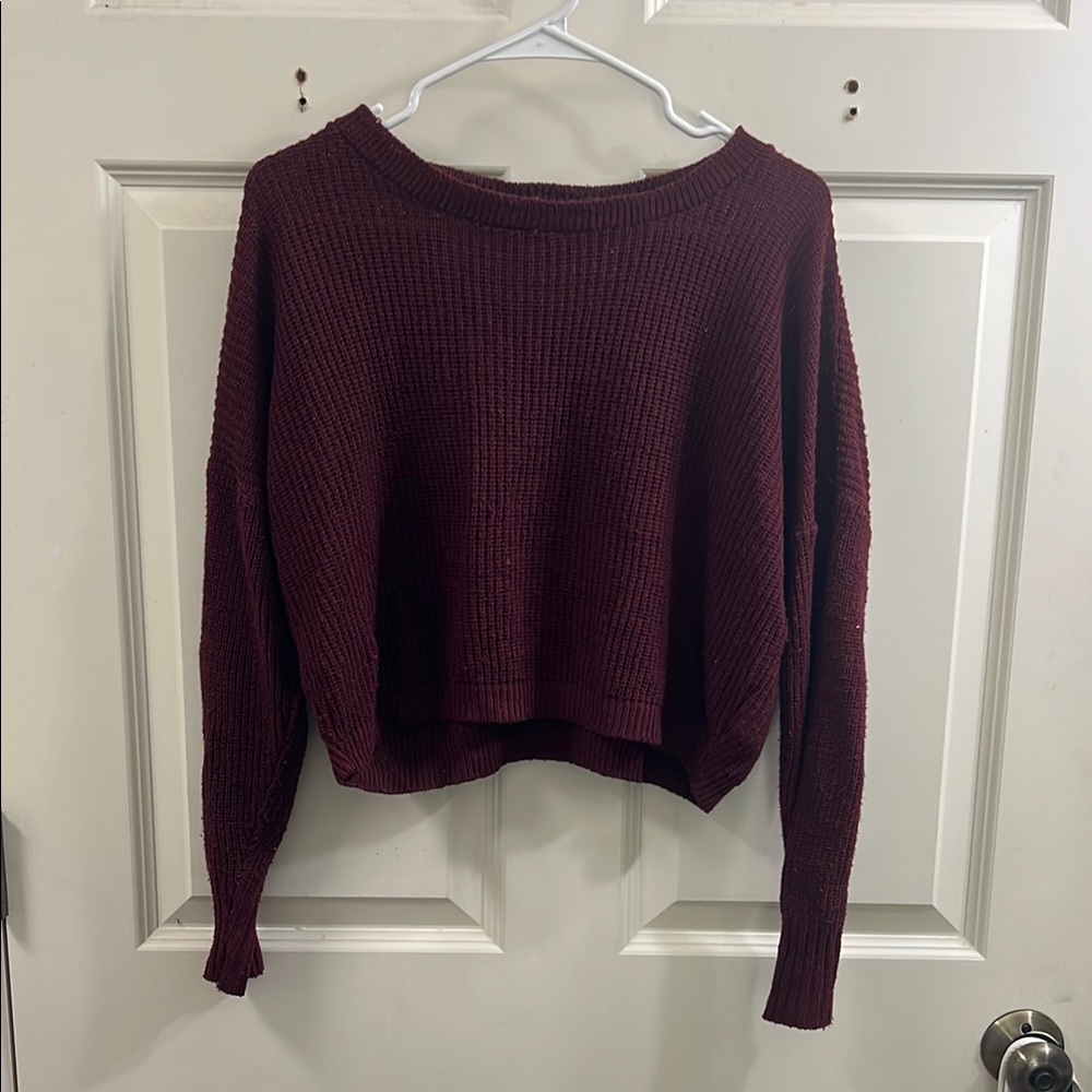 Sparkle & Fade Red Crew Neck Sweater with Ribbed Knit
